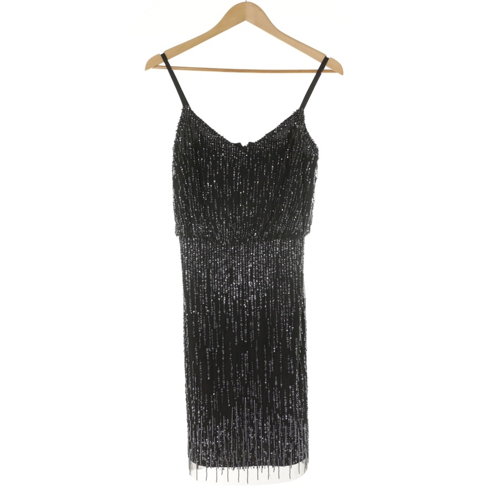 Adrianna Papell Sleeveless Beaded Sequin Little Black Cocktail Dress Women 6 LBD